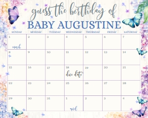 SEM-Butterfly Lilac Baby Shower DUE DATE Calendar-20x16 design preview