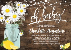 SEM-Daisy Mason Jar- OH BABY- Baby Shower Invite 7x5 horizontal design preview