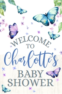 SEM-Butterfly Lilac 20x30 Welcome BABY Shower-Sign: SEM-Butterfly Lilac 20x30 Welcome BABY Shower-Sign
