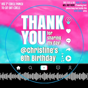 SEM-TiKToK Party-THANK YOU-2-inch Circle Topper-Pink Turq watercolors: SEM-TiKToK Party-THANK YOU-2-inch Circle Topper-Pink Turq watercolors