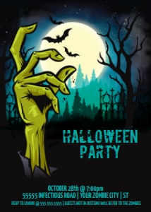 SEM-Zombie HALLOWEEN PARTY Invite 5x7-hand moon design preview