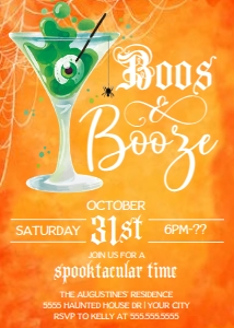 SEM-Boos & Booze Green Cocktail-Halloween-5x7 Invite: SEM-Boos & Booze Green Cocktail-Halloween-5x7 Invite