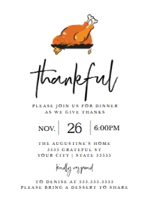SEM-Thanksgiving Turkey-Thankful 5x7 invite: SEM-Thanksgiving Turkey-Thankful 5x7 invite