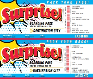 SEM-Surprise Comic Book Boarding Pass-Voucher-RYB design preview