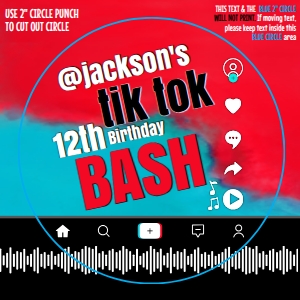 SEM-TiKToK Party-2-inch Circle Topper-RED/TURQ watercolors design preview
