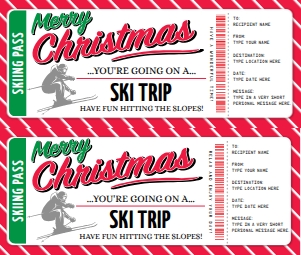 SEM-SKI TRIP Voucher MERRY CHRISTMAS Script-WIDE Stripe design preview