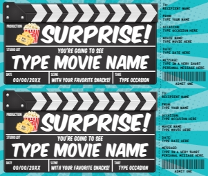 SEM-MOVIE Clapper Voucher SURPRISE-turq: SEM-MOVIE Clapper Voucher SURPRISE-turq