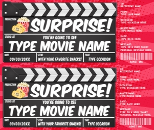 SEM-MOVIE Clapper Voucher SURPRISE-red: SEM-MOVIE Clapper Voucher SURPRISE-red