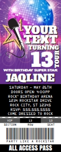 SEM-Rock/Pop Star TICKET Invite-YOUR TEXT design preview