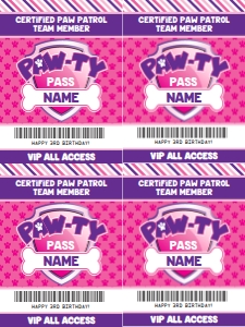 SEM-Paw Patrol Paw-ty Badge- GIRL-3x4: SEM-PAW Patrol Badges-GIRL
