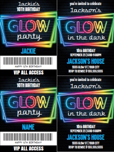 SEM-Glow Party BadgeInvite BLUE 3x4: SEM-Glow Badge Invite-BLUE