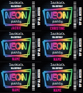 SEM-NEON Glow Party Badges-PINK-horiz 3x4: SEM-NEON Glow Party Badges-PINK-horiz SM