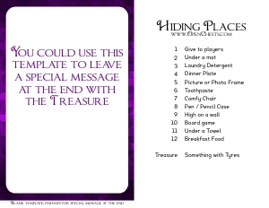 THC1785g: Hiding Places & Final Message Template: THC1785: Purple SPICY Code-Breakers