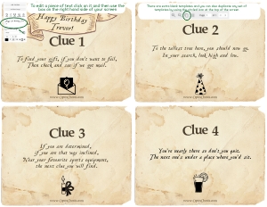 THC1720b: Clues 1-4: THC1720: Outdoor Birthday Treasure Hunt