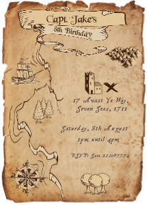 INV4011b: Treasure Map Invite 5x7 inches: INV4011: Treasure Map Invitations