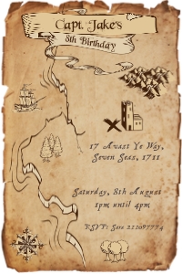 INV4011a: Treasure Map Invite 4x6 inches: INV4011: Treasure Map Invitations