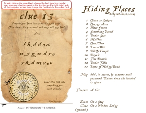 THC1818k: Pirate Clue 13 and Hiding Place Ref: Pirate Treasure Hunt with puzzles that can be edited