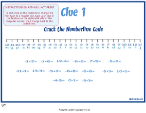 THC1761a: Maths Clue 1 Numberline Code: Maths Game for older kids puzzle Scavenger Hunt Clues