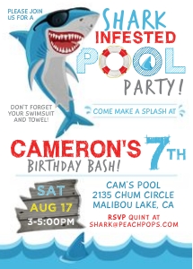 Ed30 Shark Pool Party Birthday Invitation (WBG) design preview
