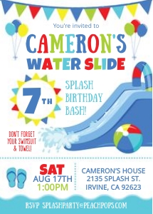 Ed35 Water Slide Splash Birthday Bash Invitation (Blue) design preview