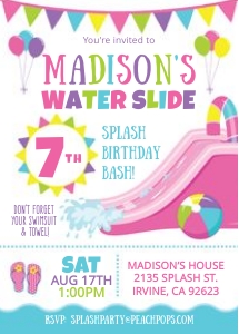 Ed29 Water Slide Splash Birthday Bash Birthday Invitation (Pink) design preview