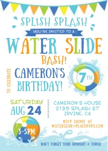 Ed28 Splash Water Slide Birthday Bash Invitation (Blue) design preview