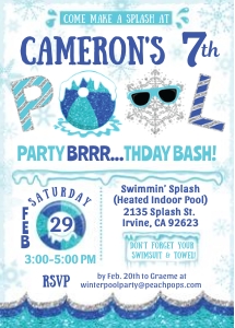 Ed52 Brrrthday Winter Pool Party Invitation (WB, Glitter, Blue) design preview