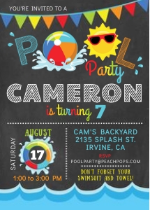 Ed25 Pool Party Birthday Invitation (Chalkboard) design preview