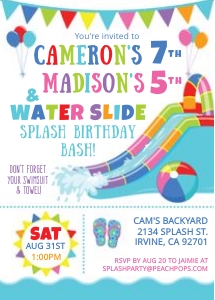 Ed37 Joint Water Slide Splash Pool Party Bash Birthday Invitation design preview
