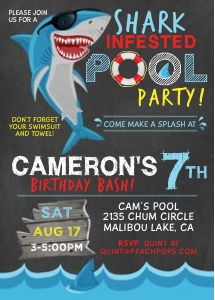 Ed36 Shark Pool Party Birthday Invitation (ChalkBG) design preview