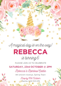 Unicorn Invitation Flowers&Glitters design preview