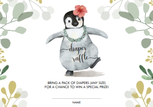 Diaper Raffle Ticket - PBS01 - 5x3.5": PBS01 Penguin BS Bundle - Girl