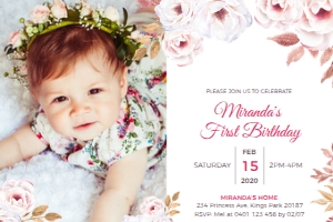 1st Birthday Invitation - DustyPink 64: 1st Birthday - Gold&Dusty Pink