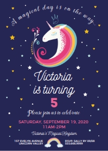 Blue Unicorn Invitation - 5x7": Blue Unicorn Invitation
