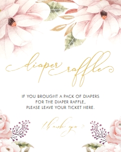 Floral Diaper Raffle Sign 8x10" - FLB19: Floral BS Diaper Raffle Sign + Ticket