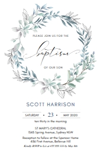 Greenery Wreath Baptism Invite - 4x6": Greenery Wreath Baptism Invitation