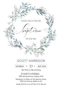 Greenery Wreath Baptism Invite - 5x7": Greenery Wreath Baptism Invitation