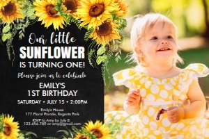 Sunflower Bday Invite BLK design preview