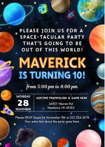 Planet Birthday Invitation - Outer Space Party Invite - Space Themed Birthday Party - Digital Download - BK8 design preview