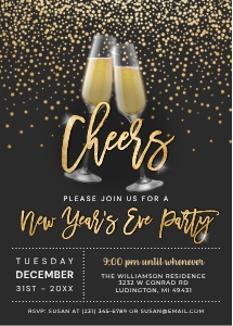 New Years Invitation New Year Party Black and Gold Sparkle New Years Eve Invitation - Printable Digital Download -NYEP design preview