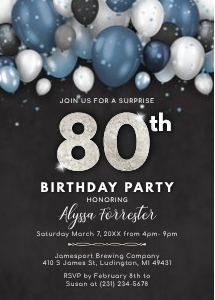 Balloons 80th Birthday Invitation - Adult Birthday Invite - Surprise Party - Digital INSTANT download Editable Women's Men's B40 BP40C design preview