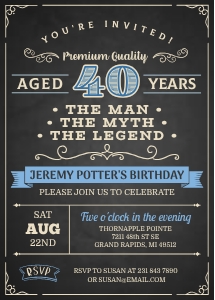 40th Birthday Invitation FORTY Party Vintage Dude The Man The Myth The Legend Blue Digital INSTANT Download Editable adult mens man guys design preview