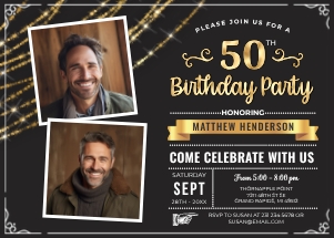 50th Birthday invitation with Photo - Adult 50th Birthday Photo Invite - Black Gold Editable Digital Download  - 5x7 + 4x6 - B57 B57B design preview