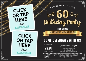 60th Birthday invitation with Photo - Adult 60th Birthday Photo Invite - Black Gold Editable Digital Download  - 5x7 + 4x6 - B57 B57B design preview