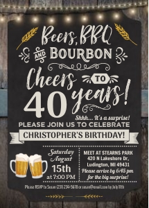Any Age - Cheers, Beers BBQ and Bourbon Birthday Party Invitation Chalkboard & Wood Digital INSTANT Download Editable adult Mens Womens CBBP design preview