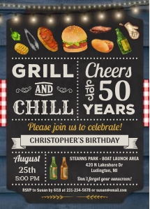 50th - BBQ & Grill and Chill Barbecue Party Birthday Invitation - 50th birthday invitation for men Digital INSTANT Download 5x7 Editable design preview