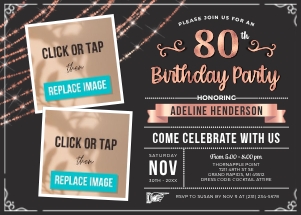 80th Rose Gold Birthday Invitation with 2 Photos - Digital Instant Download 5x7 + 4x6 - Editable Printable + Digital - B57 B57RG design preview