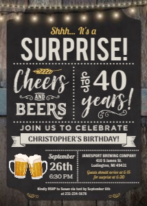 Surprise 40th Birthday Invitation - Cheers and Beers - Modern Rustic Brewery Birthday - CBBP design preview