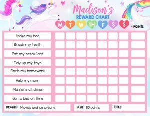 Unicorn colors Reward Chart design preview