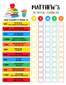 School schedule primary colors design preview